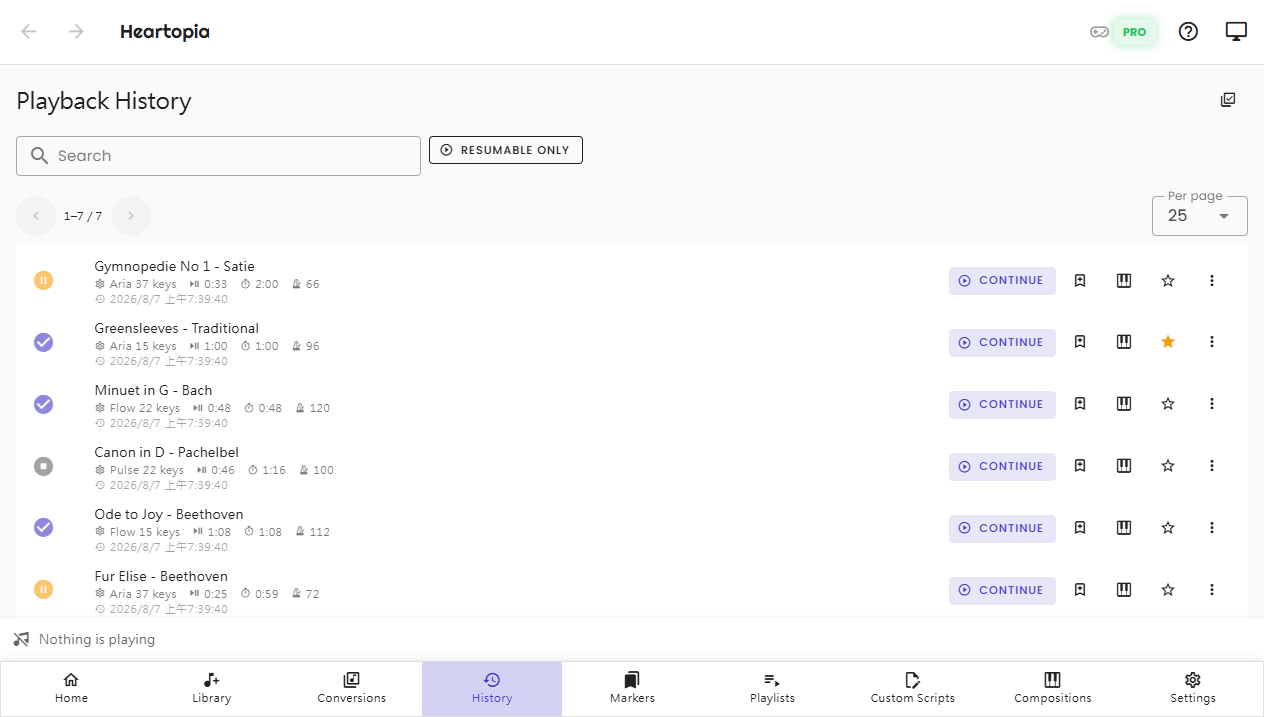 History page screenshot