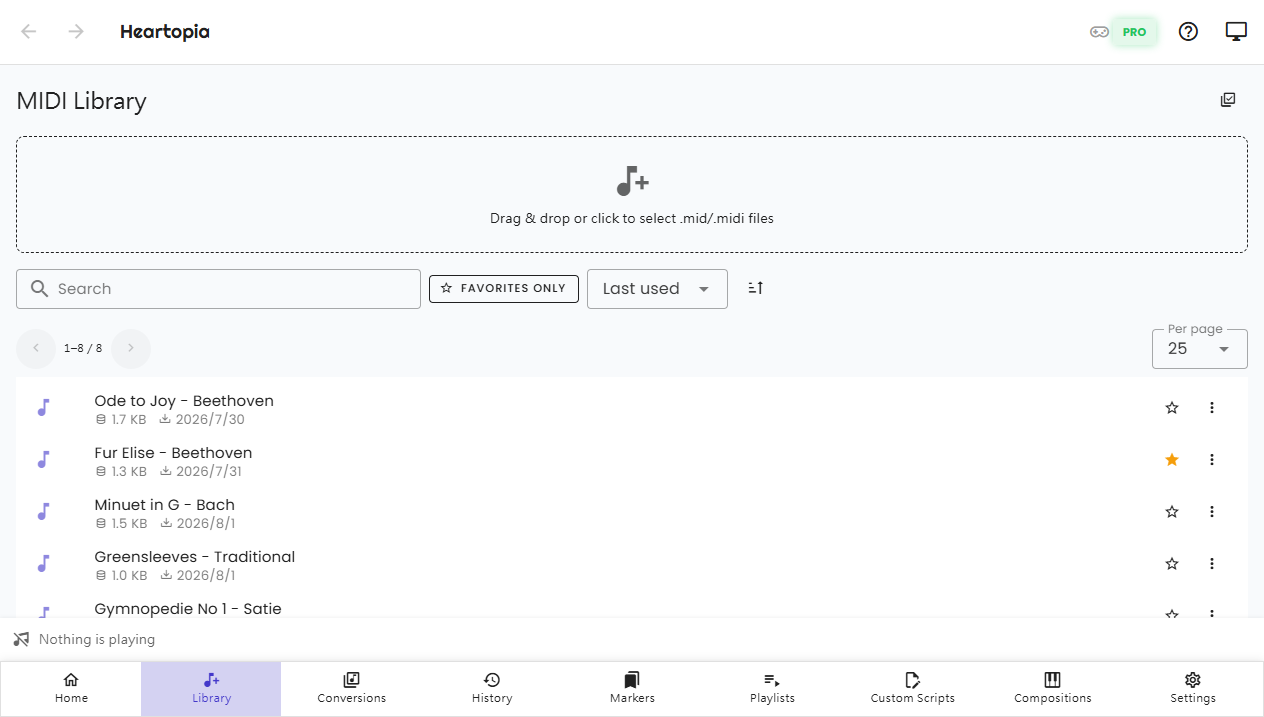 Music library page screenshot